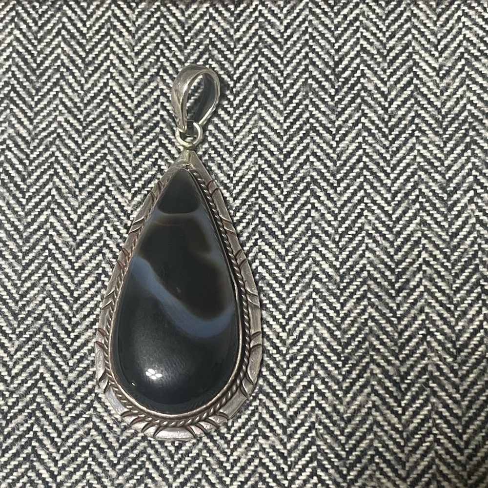 925 Silver with Black and gray Stone pendant